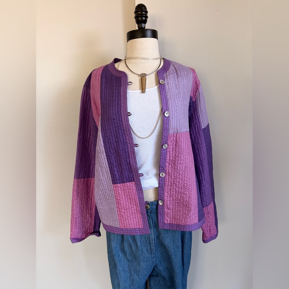 Vintage 90s Reversible Quilted Silk Jacket Purple L